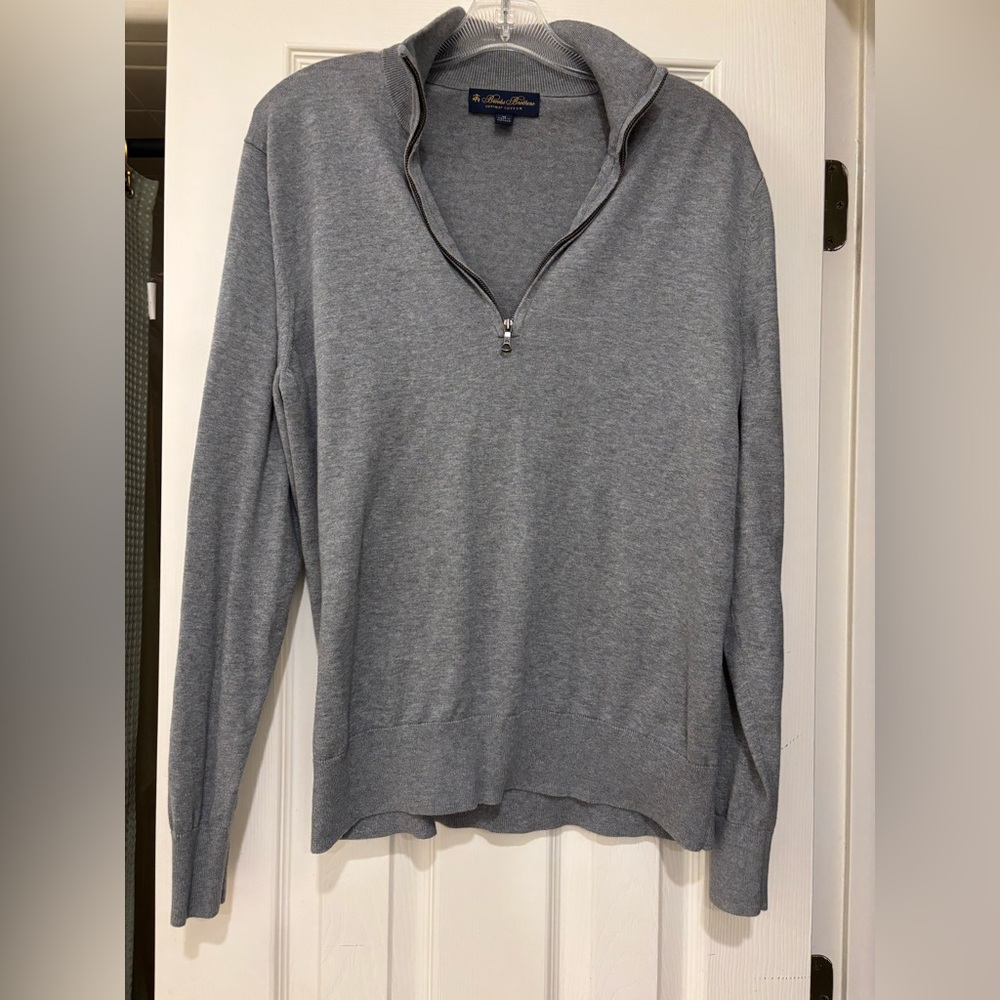 Brooks Brothers gray supima cottons quarter zip sweater